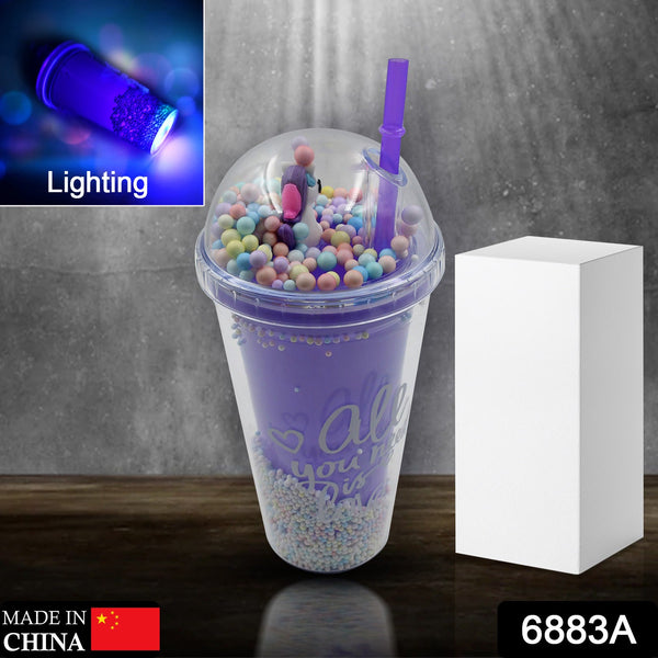 Design Printed Sipper Bottle With Toy, LED Glow Light, Double Wall Sipper Glass Water Bottle , Sipper Bottle With Straw For Girls And Kids for Boys and Girls School/Tuition/Gym (Pack of 1) - Goyaldeal.com