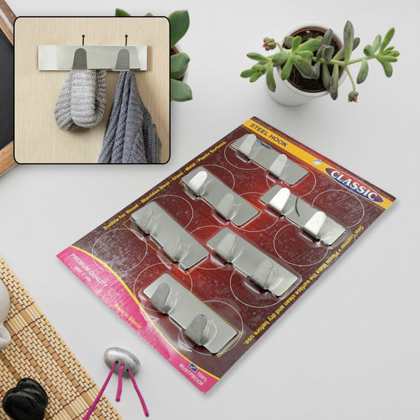 Self-Adhesive Wall Hooks (6 Pcs): Stainless Steel, Multipurpose for Home - Goyaldeal.com