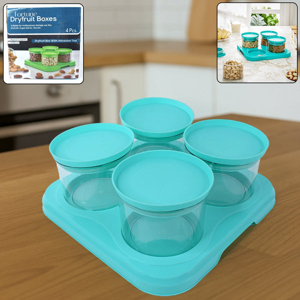 Airtight Container Jar 4 Pc Set With Stylish Tray for Kitchen Unbreakable Jar Set for Multipurpose Storage ( Mukhwas Dani ) - Goyaldeal.com