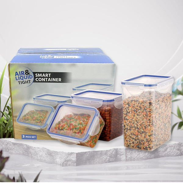 Classics Rectangular Plastic Airtight Food Storage Containers with Leak Proof Locking Lid Storage container set of 3 Pc( Approx Capacity 500ml,1000ml,1500ml, Transparent) - Goyaldeal.com