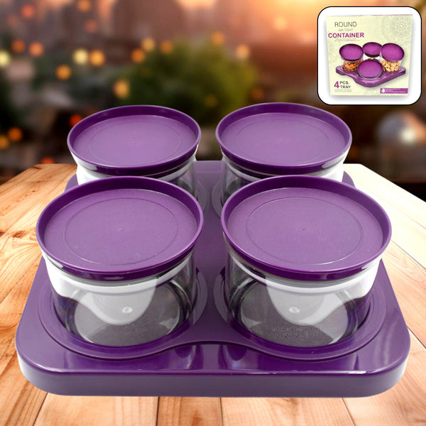 Airtight Plastic 4 Pc Storage Container Set, With Tray Dry Fruit Plastic Storage Container Tray Set With Lid & Serving Tray For Kitchen - Goyaldeal.com