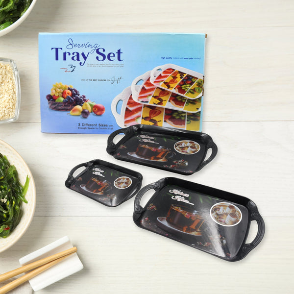 Serving Tray Set  (Pack of 3 Pcs) (Small, Medium, Large) (Multicolour) - Goyaldeal.com