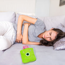 Green One-Eyed Monster Print Small Hot Water Bag with Cover for Pain Relief - Goyaldeal.com