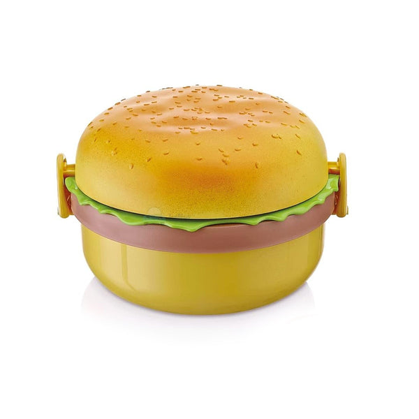 Burger Shape Lunch Box – Double Layer 1000ml Food Container with 2 Spoons for Kids - Goyaldeal.com