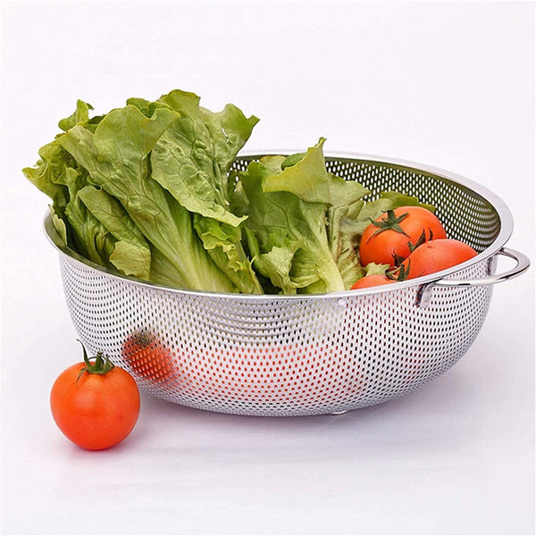 Stainless Steel Colander with Handle, Large Strainer Basket for Kitchen (25.5 cm) - Goyaldeal.com