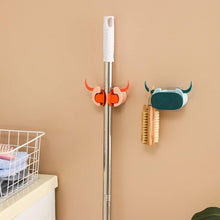 Multifunctional Cartoon Sticky Punch Free Mop Holder Wall Mounted Broom Organizer Cleaning Tools Holder Hanger, Self Adhesive Cute Cow Head Suction Cup Hanging Hook for Bathroom Kitchen (1 Pc) - Goyaldeal.com