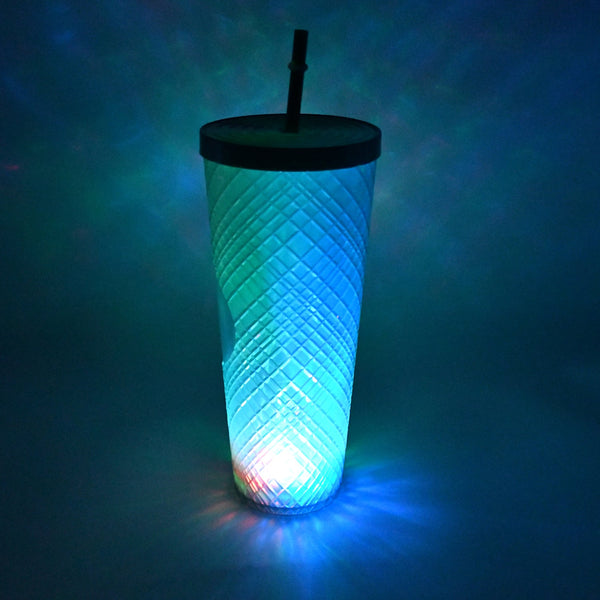 Cup with Straw &  LED Lighting Reusable Matte Studded Tumbler with Leak Proof Lid Water Cup Travel Mug Coffee Ice Water Bottle Double Walled Insulated Tumbler BPA Free (1 Pc) - Goyaldeal.com