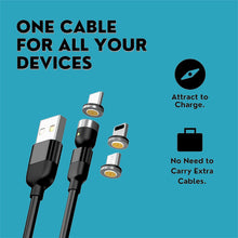 3 in 1 Magnetic USB Charging Cable | USB-c Android and Lightning with Extra Protecting Nylon| Strong Magnetic Cable with Full Rotation Support Fast Charging - Goyaldeal.com