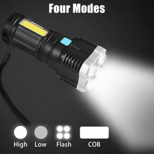 Multifunctional Strong 4 LED Torch Light, Portable Rechargeable Flashlight Long Distance Beam Range 800 Lumens COB Light 4 Mode Emergency for Hiking, Walking, Camping (4 LED Torch) - Goyaldeal.com
