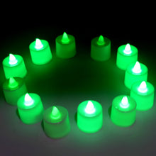 GREEN FLAMELESS LED TEALIGHTS, SMOKELESS PLASTIC DECORATIVE CANDLES - LED TEA LIGHT CANDLE FOR HOME DECORATION (PACK OF 12) - Goyaldeal.com