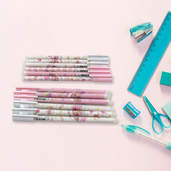 Erasable gel ink pen 12 Pcs/ Fancy Cute Blue Gel Pen with attached Magic Wipe Eraser Gel Pen, Stationery for Office School Writing Examination Supplies Tool, Return Gifts For Kids, Birthday Gifts - Goyaldeal.com