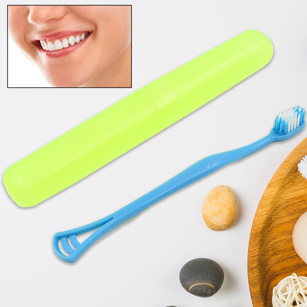 2-in-1 Soft Toothbrush & Tongue Cleaner for All Ages (1 Pc, With Cover) - Goyaldeal.com