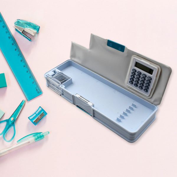Double Sided Magnetic Geometry Box, Pencil Box with Calculator and Sharpener for Boys Art Plastic Pencil Box  for Girls and Boys - Goyaldeal.com