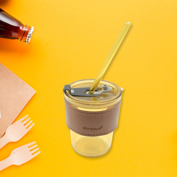 Glass Coffee Mug with Straw & Lid: Perfect for Home & Travel - Goyaldeal.com