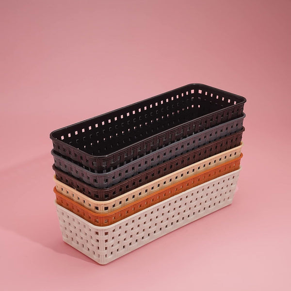 Plastic Multipurpose Desk Organizer Tray Office Drawer Dividers Storage Bins for Kitchen, Bathroom, Office, Makeup, Bedroom Dresser, Craft Basket Rack Multicolour (6 Pcs Set) - Goyaldeal.com