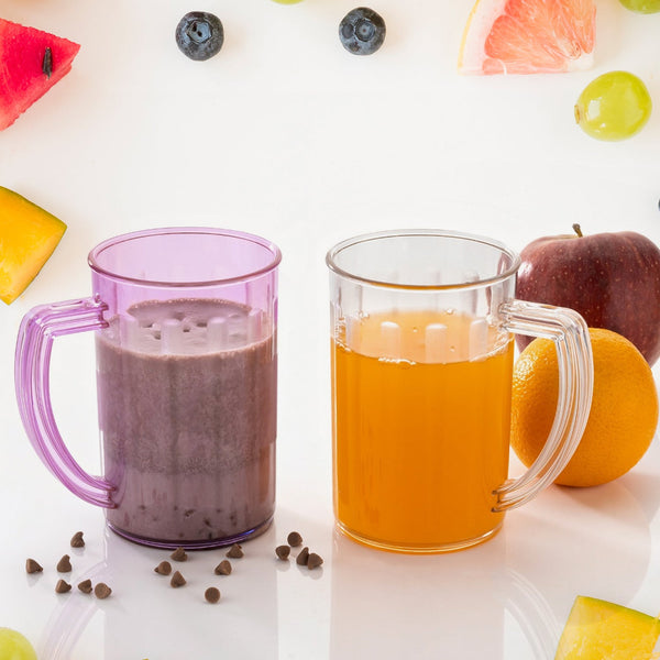 Stylish Juice Glass With Handle, Water Glass, Beer Glass, Milk Shake Glass, Multipurpose Glass Plastic Beer Mug, Unbreakable Beer Tasting Glasses, Clear Juice Glasses Suitable for Kids (2 pc) - Goyaldeal.com