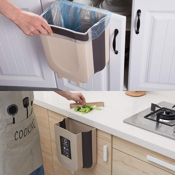 Hanging Trash Can for Kitchen Cabinet Door, Small Collapsible Foldable Waste Bins, Hanging Trash Holder for Bathroom Bedroom Office Car, Portable. - Goyaldeal.com
