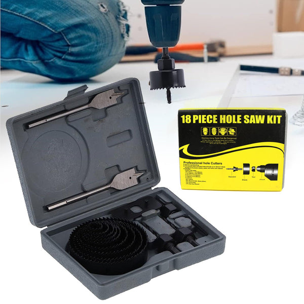 Drill Hole Cutter, Carbon Steel High Accuracy Incisive Hole Saw for Cutting PCV for Cutting Plastic for Cutting Wood Hole Saw Kit (18 Pcs Set) - Goyaldeal.com