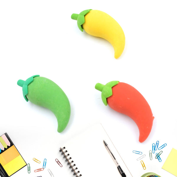 3D Fancy Colorful Chili Shape Erasers – Mini Novelty Eraser Set (3 Pc) - Goyaldeal.com