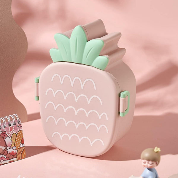 Kids Lunch Box Cute Pineapple Shaped Bento Box with Fork Spoon Snack Container Microwave Portable Office Lunch Box (1 Pc / With Spoon & Fork) - Goyaldeal.com