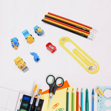 Pencil and Eraser Set, Construction Truck Theme Stationery Kit Includes 6 Pencils, 4 Erasers, 1 Sharpener, 1 Ruler Bookmark, 1 Pencil Cap Stationary For Birthday Gifts for Kids, Birthday Return Gifts (13 Pc set) - Goyaldeal.com