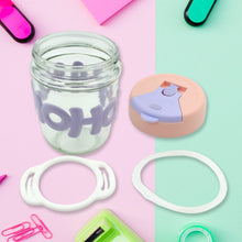 Glass Coffee/Tea Mug - 350ml Cup with Lid, Alphabet Design, Multipurpose Drinkware - Goyaldeal.com