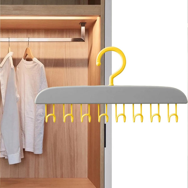 Plastic Organizer Hanger 360 Degree Rotatable Clothes Multifunctional with 8 Hooks Heavy Duty Clothing Tank Top Belt Towel Drying Rack Holder (1 pc) - Goyaldeal.com