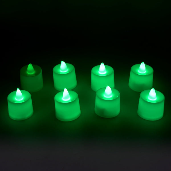 GREEN FLAMELESS LED TEALIGHTS, SMOKELESS PLASTIC DECORATIVE CANDLES - LED TEA LIGHT CANDLE FOR HOME DECORATION (PACK OF 8) - Goyaldeal.com