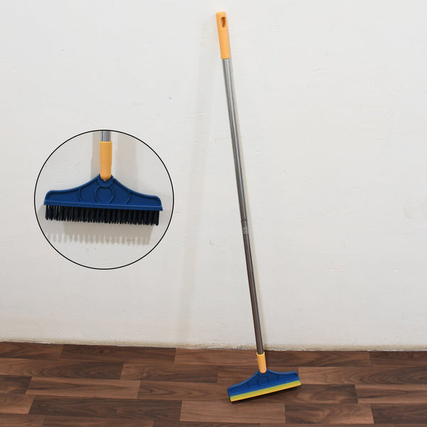 2 in 1 Cleaning Brush & Wiper , Long Handle Floor Brush, Rotatable Cleaning Brush for Bathroom, Kitchen, 120 Degree Triangular Rotating Brush Head with Wiper - Goyaldeal.com