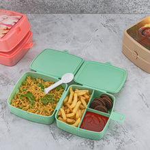 Double-Layer Square Lunch Box with  Spoon , 4 Compartment Tiffin & Push Lock , Plastic Tiffin Box for Travelling, School Kids & Office Exclusive, Home - Goyaldeal.com