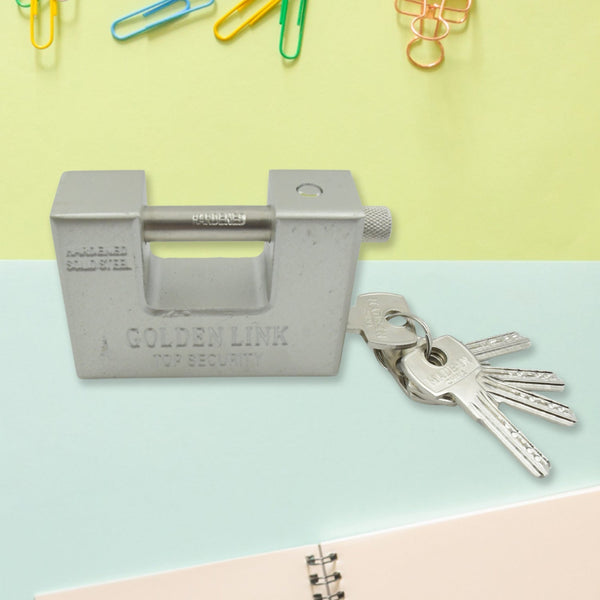 94mm Stainless Steel Padlock: Rectangular, Hardened Steel, 5 Keys - Goyaldeal.com