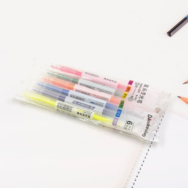 Dual-Headed Highlighter 6 Colors Double head Highlighter Pen, Perfect for Bible Study, Classroom and office for Children and Students (6 Pc Set) - Goyaldeal.com