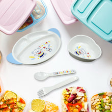 5in1 Baby Feeding Set for Kids and Toddlers,Children Children Dinnerware Set - Feeding Set for Kids, Cartoon Design Plate, Cup, Spoon, Fork  Tableware Cutlery for Kids Microwave (5 Pcs Set) - Goyaldeal.com