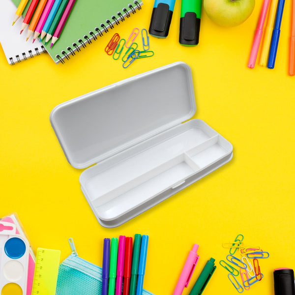 Multipurpose White Compass Pencil Box | 3-Compartment School Case | Ideal Birthday Gift for Kids - Goyaldeal.com