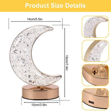 Crystal Table Lamp | Moon Shape Touch Control Lamp with 3 Color | Metal Bedside Lamp for Kids Bedroom Romantic Desktop Nightstand | Stepless Dimming USB Charging Touch Night Light - Goyaldeal.com