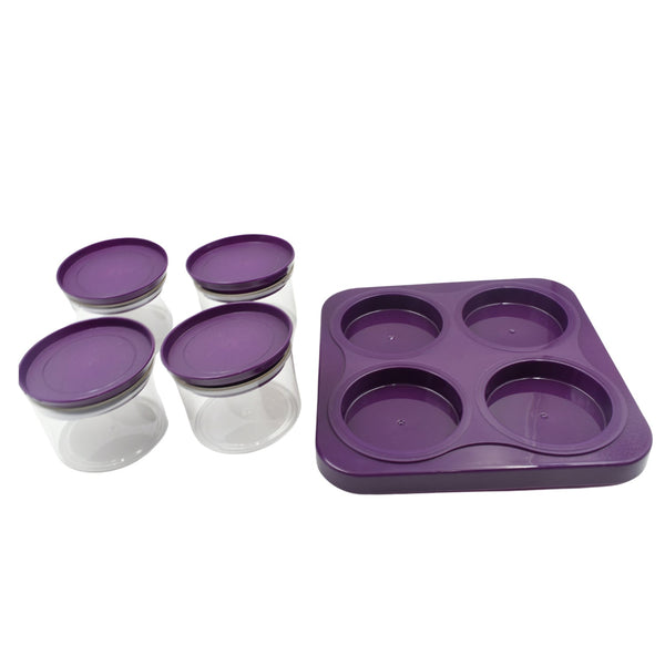 Airtight Plastic 4 Pc Storage Container Set, With Tray Dry Fruit Plastic Storage Container Tray Set With Lid & Serving Tray For Kitchen - Goyaldeal.com