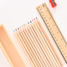 Colorful Wooden Pencil Set with Pencil box, Ruler, Sharpener For for Kids, Artist, Architect (12 Pcs Set) - Goyaldeal.com