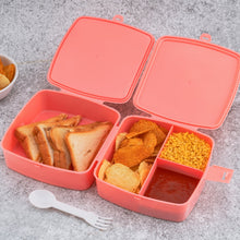 Double-Layer Square Lunch Box with  Spoon , 4 Compartment Tiffin & Push Lock , Plastic Tiffin Box for Travelling, School Kids & Office Exclusive, Home - Goyaldeal.com