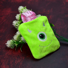 Green One-Eyed Monster Print Small Hot Water Bag with Cover for Pain Relief - Goyaldeal.com