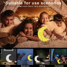Crystal Table Lamp | Moon Shape Touch Control Lamp with 3 Color | Metal Bedside Lamp for Kids Bedroom Romantic Desktop Nightstand | Stepless Dimming USB Charging Touch Night Light - Goyaldeal.com