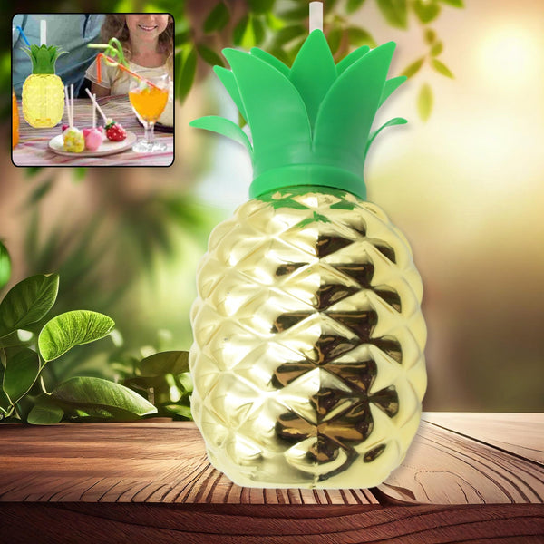 Plastic Pineapple Cups with Straw (1 Pc) - Party Favors, Hawaiian, Beach - Goyaldeal.com