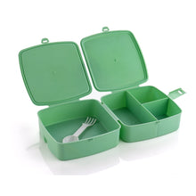 Double-Layer Square Lunch Box with  Spoon , 4 Compartment Tiffin & Push Lock , Plastic Tiffin Box for Travelling, School Kids & Office Exclusive, Home - Goyaldeal.com