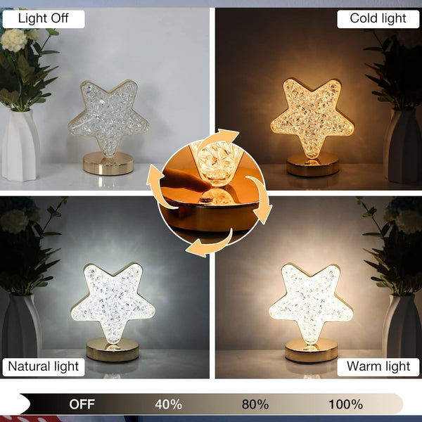 Star Crystal Diamond Touch Lamp – USB Rechargeable, 3-Way Dimmable - Goyaldeal.com