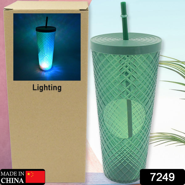 Cup with Straw &  LED Lighting Reusable Matte Studded Tumbler with Leak Proof Lid Water Cup Travel Mug Coffee Ice Water Bottle Double Walled Insulated Tumbler BPA Free (1 Pc) - Goyaldeal.com