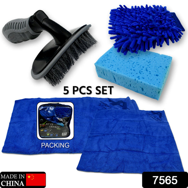 Car / Bike Cleaning Combo Microfiber Car Wash Sponge and Gloves, Automobile Cleaning Sponges, 2 Wash Towel, 1 Brush, 1 Sponge, 1 Gloves, Car Wash Cleaning Tools Kit (5 Pcs Set) - Goyaldeal.com