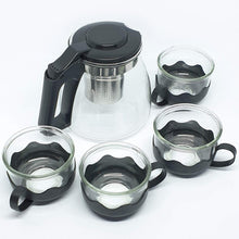 Flame Proof Glass Kettle & Cup Set With Strainer High Quality Kettle Set For Home & Café Use  (4 Cup & 1 Kettle) (24 Pc MOQ) - Goyaldeal.com