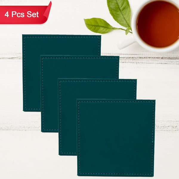 Square Leather Tea Coaster Set – Durable Dining & Coffee Table Decor (4 Pc) - Goyaldeal.com