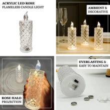 Rose Candles LED Flameless and Smokeless Decorative Acrylic Transparent Candles Led Tea Light Candle Perfect for Gifting, Home, Diwali, Christmas, Crystal Candle Lights (1 Pc)  (MOQ :- 12 pc ) - Goyaldeal.com
