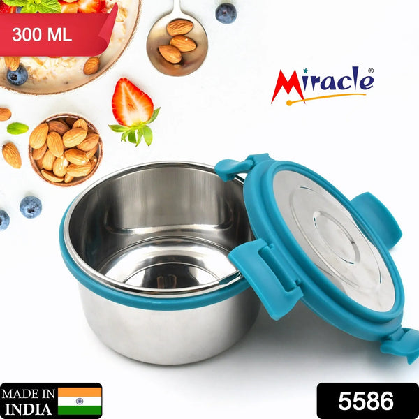Miracle Solo round Lunch box High Grade Stainless Steel Double Wall Insulated 300ML Food Container 4 Lock Clip Leak Proof Lid, Best Return Gift for Any Occasion (1 Pc) - Goyaldeal.com