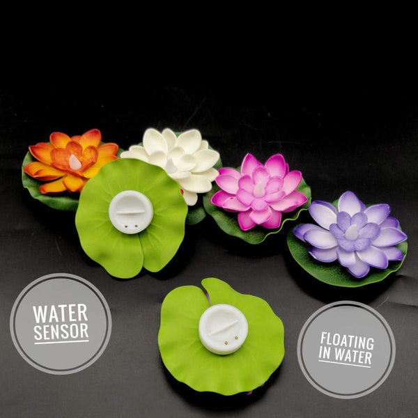 Water Floating Smokeless Candles & Lotus Flowers Sensor Led TeaLight for Outdoor and Indoor Decoration - Pack of 6 Candle (Pack of 6) - Goyaldeal.com